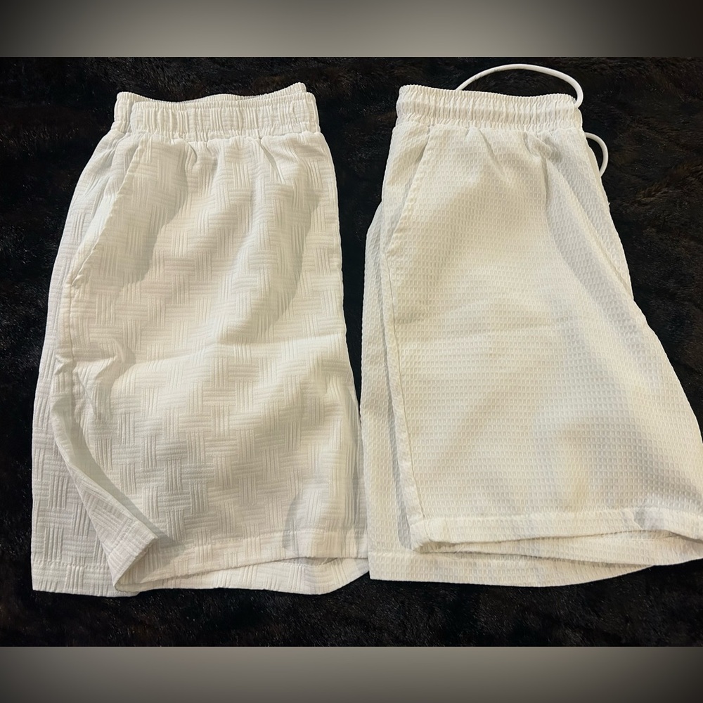 SHEIN Men’s White Textured Lounge Shorts Bundle of 2 XL Elastic Waist